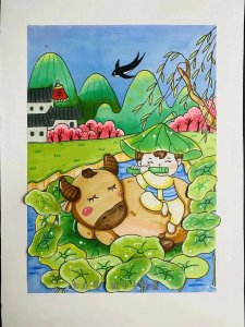 ​多张清明节绘画，手工画，色彩线描画，剪贴画，一键即可收合集！