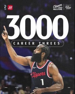 ​哈登生涯破3000记三分，打满下半场砍39+9+11快船胜掘金