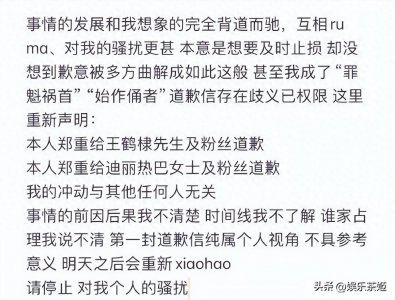 迪丽热巴王鹤棣事件的始作俑者发博道歉,到底是什么事?