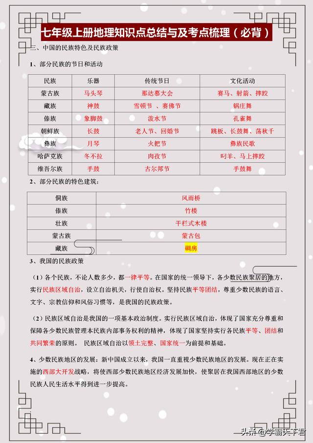 七年级上册地理150条考点梳理(七年级地理考点总结梳理)(11)